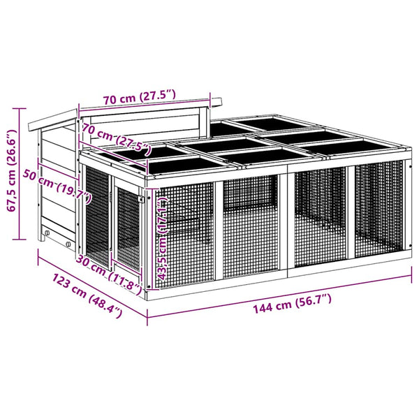 vidaXL Rabbit Hutch Grey 144x123x67.5 cm Solid Pine Wood