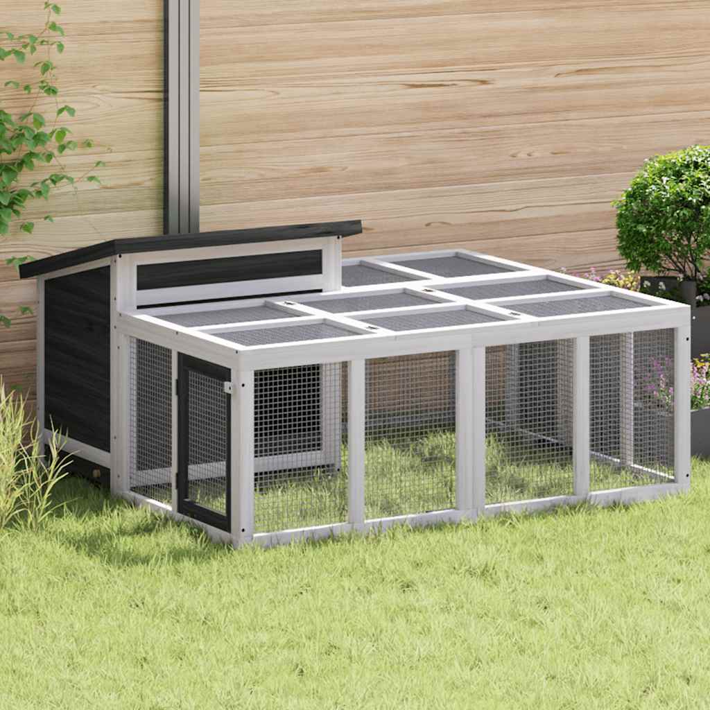 vidaXL Rabbit Hutch Grey 144x123x67.5 cm Solid Pine Wood