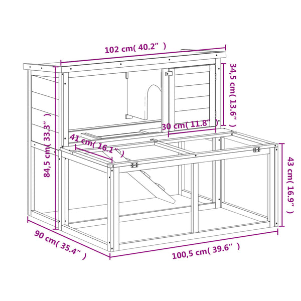 vidaXL Rabbit Hutch Brown 102x90x84.5 cm Solid Pine Wood