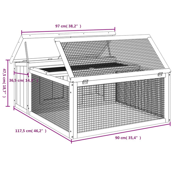 vidaXL Rabbit Hutch Grey 117.5x97x47.5 cm Solid Pinewood