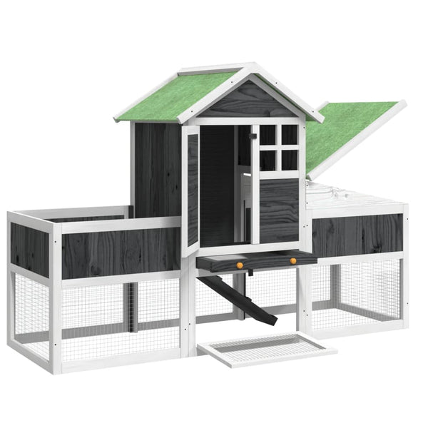 vidaXL Rabbit Hutch Grey 170x63x113 cm Solid Pine Wood