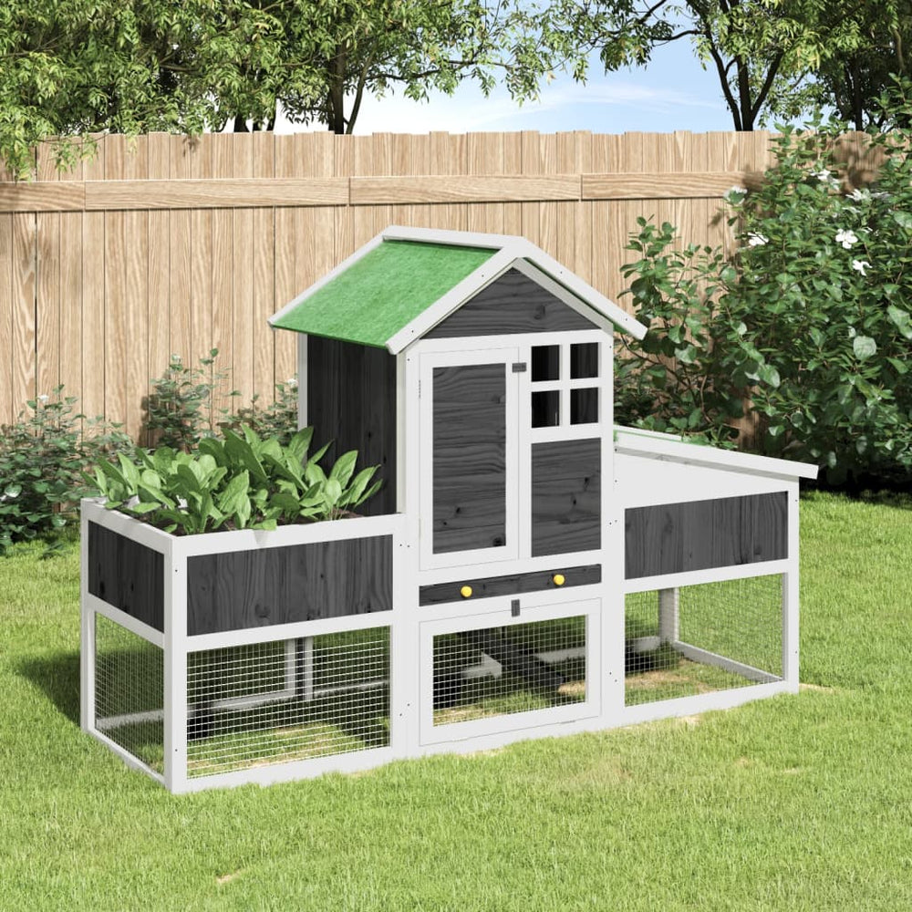 vidaXL Rabbit Hutch Grey 170x63x113 cm Solid Pine Wood