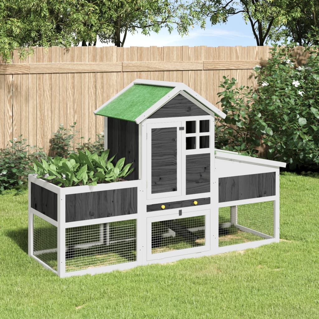 vidaXL Rabbit Hutch Grey 170x63x113 cm Solid Pine Wood