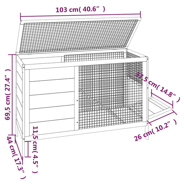 vidaXL Rabbit Hutch Red 103x44x69.5 cm Solid Pine Wood
