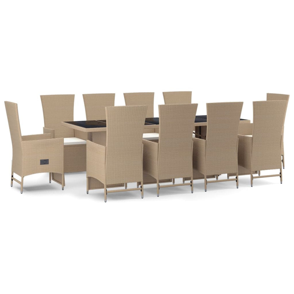 vidaXL 11-Piece Garden Dining Set with Cushions Beige Poly Rattan