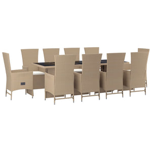 vidaXL 11-Piece Garden Dining Set with Cushions Beige Poly Rattan