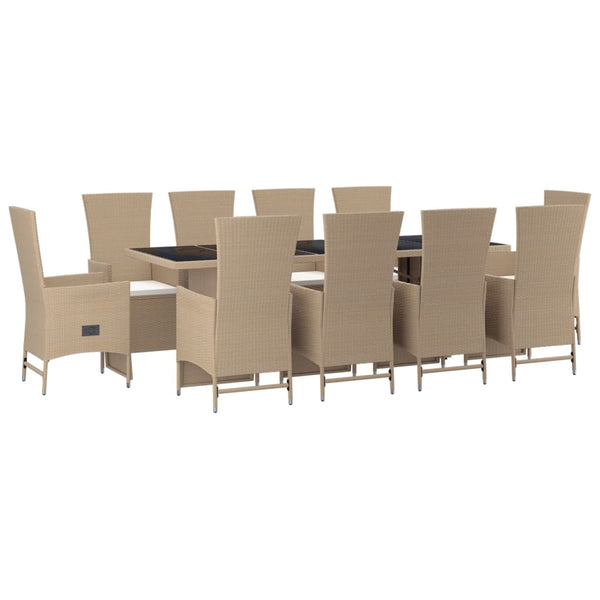 vidaXL 11-Piece Garden Dining Set with Cushions Beige Poly Rattan