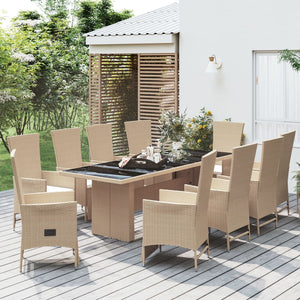vidaXL 11-Piece Garden Dining Set with Cushions Beige Poly Rattan