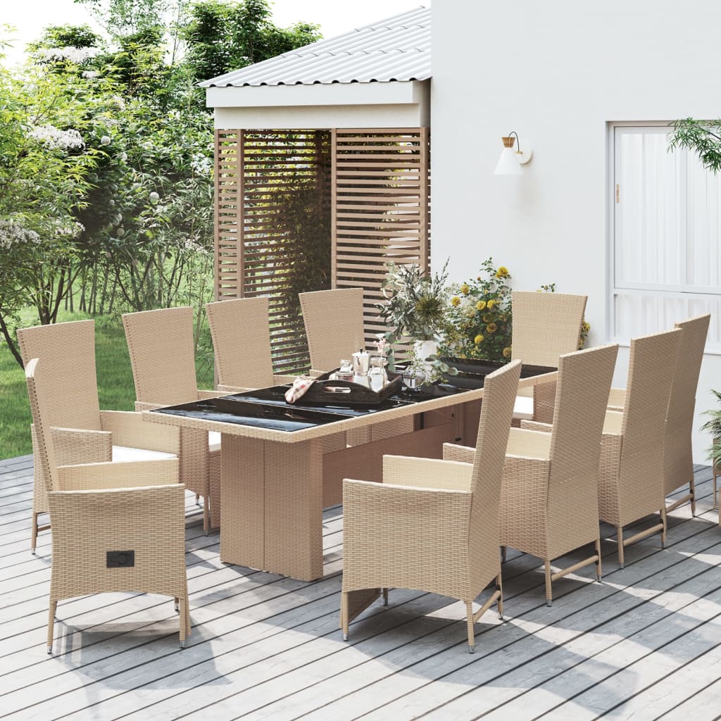 vidaXL 11-Piece Garden Dining Set with Cushions Beige Poly Rattan