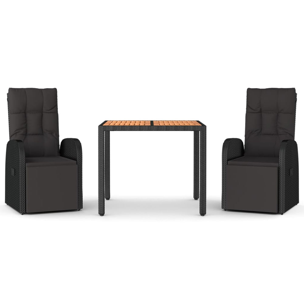 vidaXL 3-Piece Outdoor Dining Set Black Poly Rattan & Solid Acacia Wood