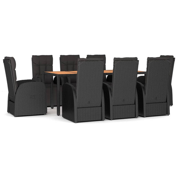 vidaXL 9-piece Garden Dining Set Black Poly Rattan & Solid Acacia Wood