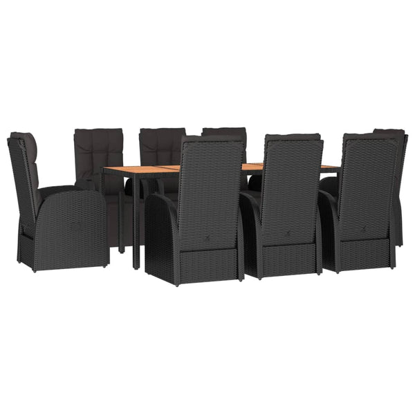 vidaXL 9-piece Garden Dining Set Black Poly Rattan & Solid Acacia Wood