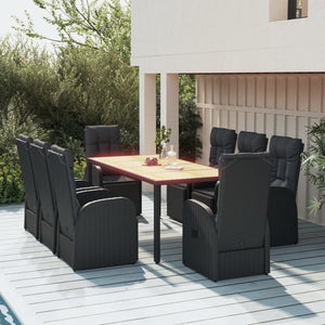 vidaXL 9-piece Garden Dining Set Black Poly Rattan & Solid Acacia Wood