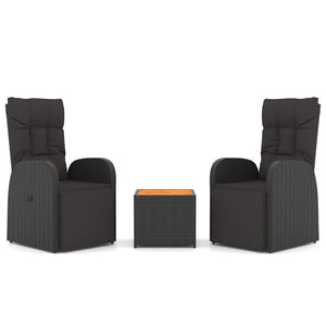 vidaXL 3-Piece Garden Lounge Set Black Poly Rattan Solid Acacia Wood