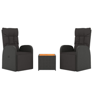vidaXL 3-Piece Garden Lounge Set Black Poly Rattan Solid Acacia Wood