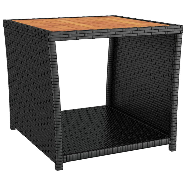 vidaXL 3-Piece Garden Lounge Set Black Poly Rattan Solid Acacia Wood