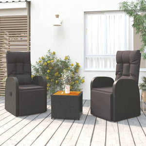 vidaXL 3-Piece Garden Lounge Set Black Poly Rattan Solid Acacia Wood
