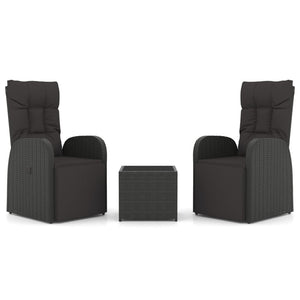 vidaXL 3-Piece Garden Lounge Set Black Poly Rattan & Steel