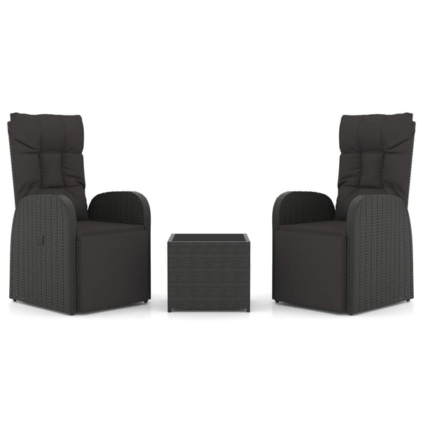 vidaXL 3-Piece Garden Lounge Set Black Poly Rattan & Steel