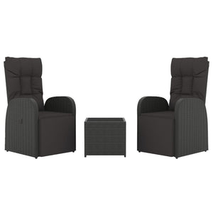 vidaXL 3-Piece Garden Lounge Set Black Poly Rattan & Steel