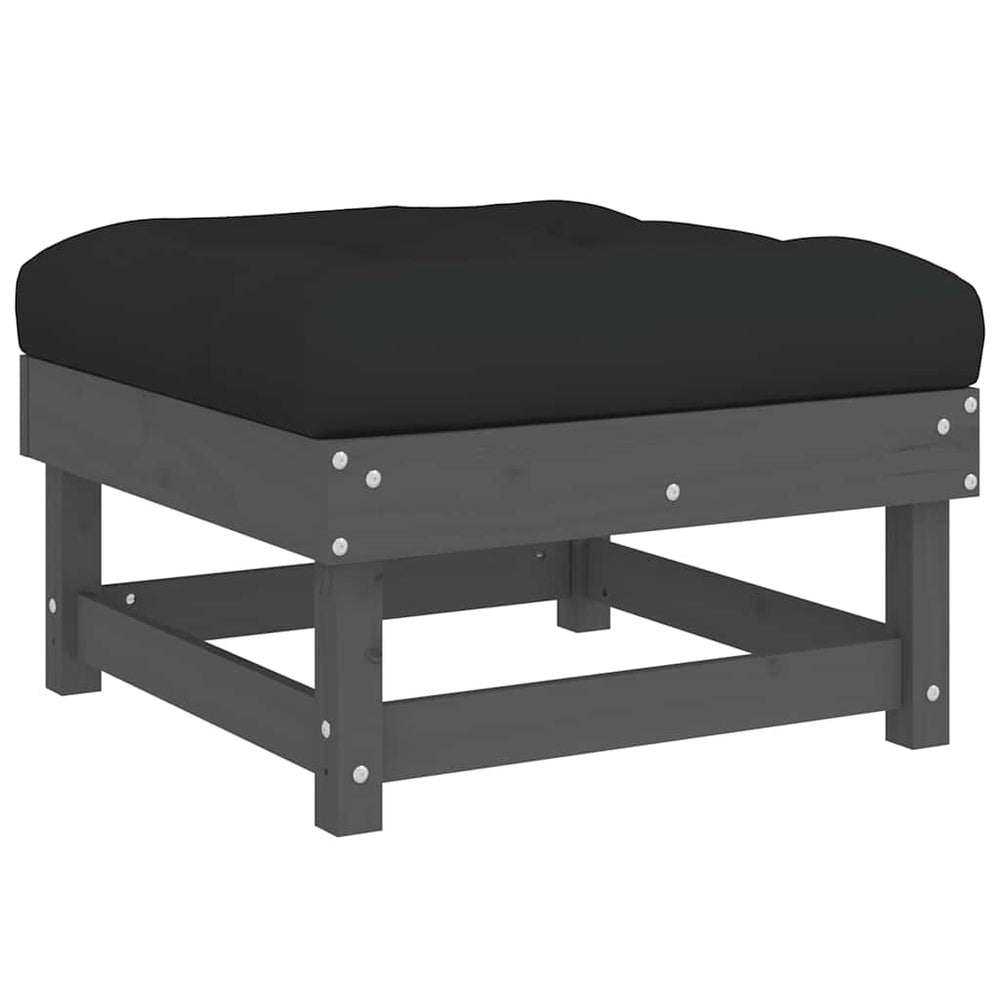 vidaXL Garden Stool with Cushion Grey Solid Pine Wood
