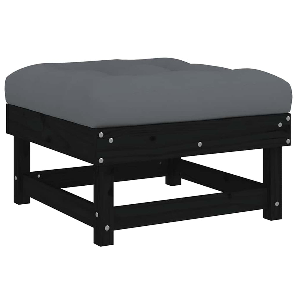 vidaXL Garden Stool with Cushion Black Solid Pine Wood