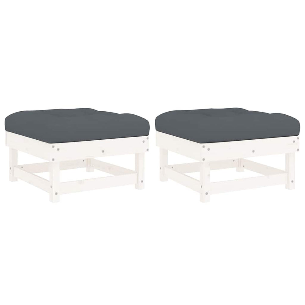 vidaXL Garden Stools with Cushions 2 pcs. White Solid Pine Wood