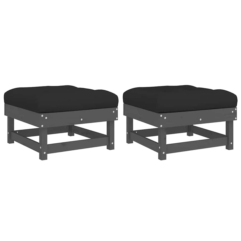 vidaXL Garden Stools with Cushions 2 pcs Grey Solid Pine Wood