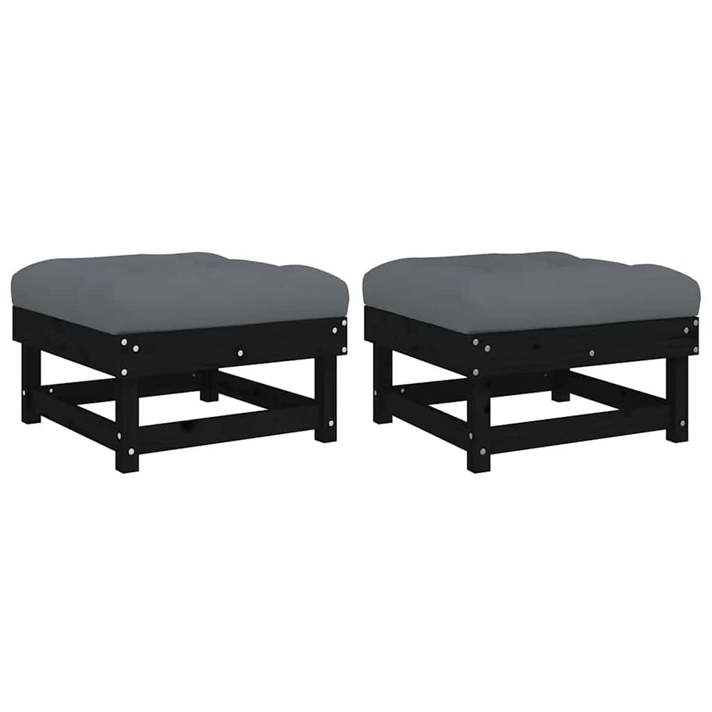 vidaXL Garden Stools with Cushions 2 pcs Black Solid Pine Wood