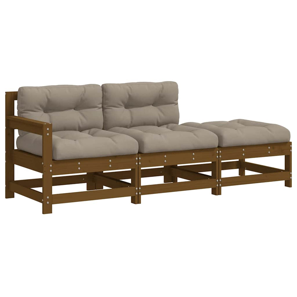 vidaXL 3-Piece Garden Lounge Set with Cushions Honey Brown Solid Wood