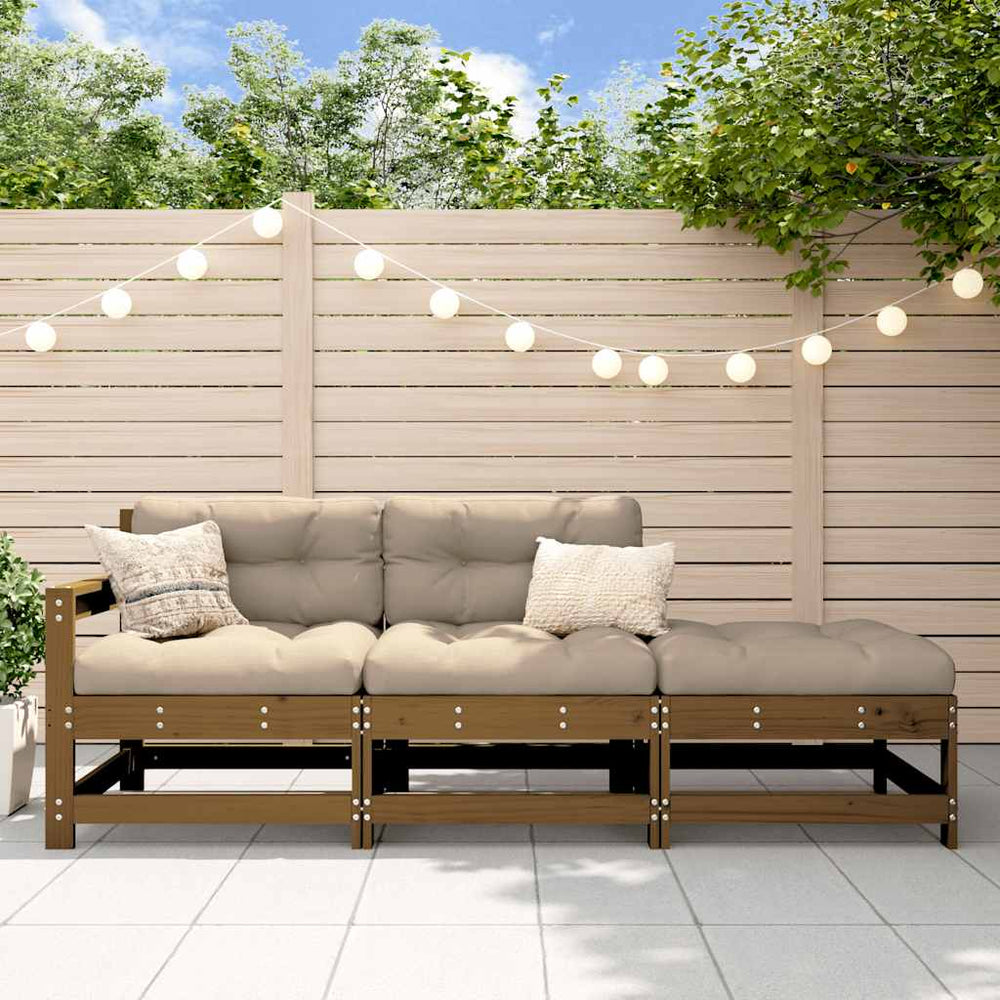vidaXL 3-Piece Garden Lounge Set with Cushions Honey Brown Solid Wood
