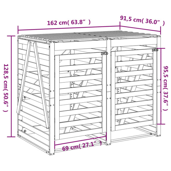vidaXL Wheelie Bin Shed for 2 Bins Solid Pine Wood