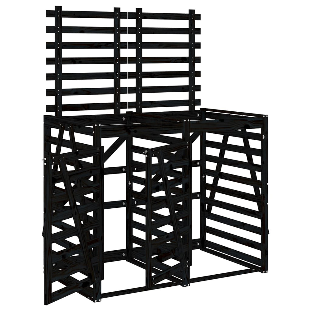 vidaXL Rubbish Bin Shed for 2 Bins Black Solid Pine Wood