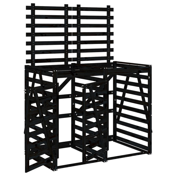 vidaXL Rubbish Bin Shed for 2 Bins Black Solid Pine Wood