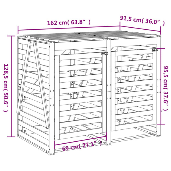 vidaXL Rubbish Bin Shed for 2 Bins Black Solid Pine Wood