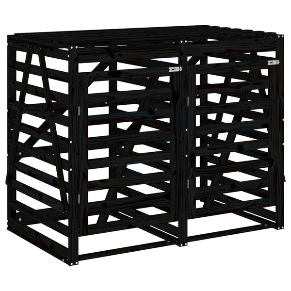vidaXL Rubbish Bin Shed for 2 Bins Black Solid Pine Wood