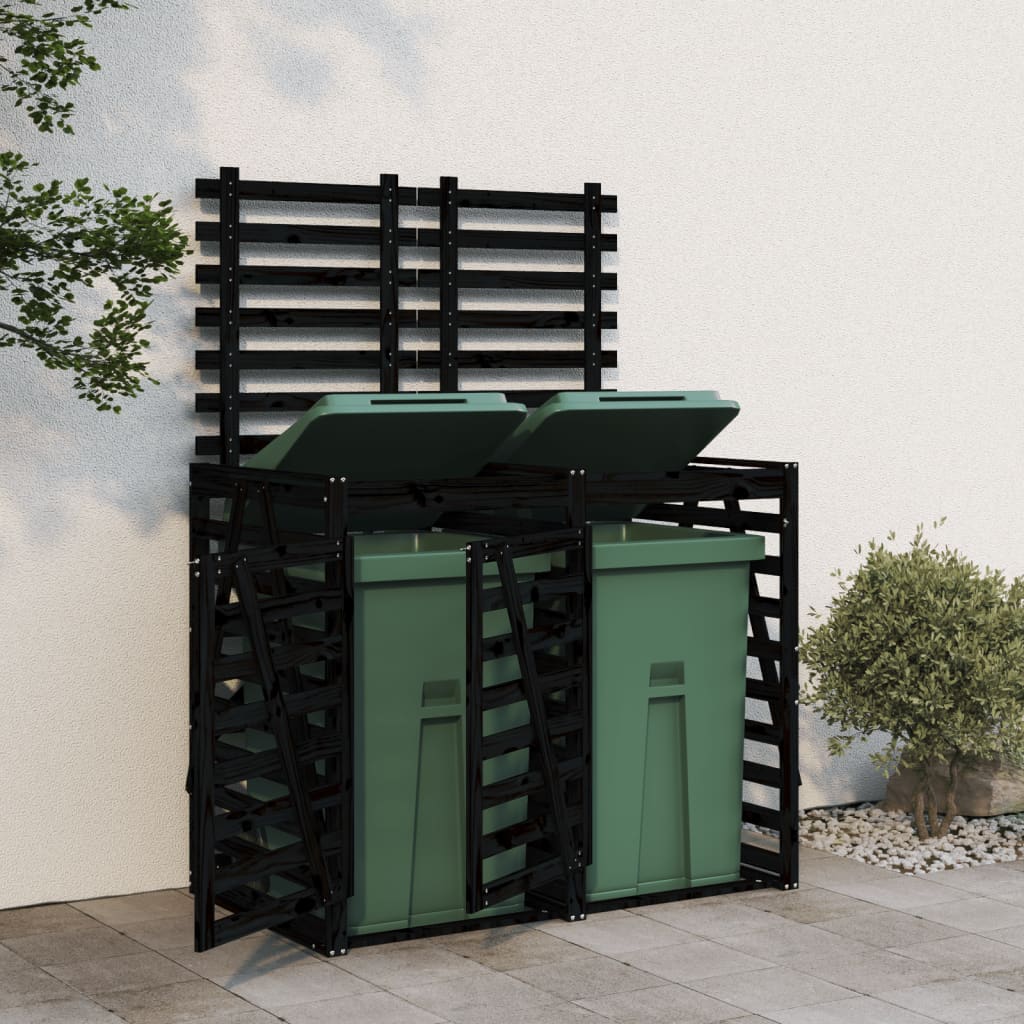 vidaXL Rubbish Bin Shed for 2 Bins Black Solid Pine Wood