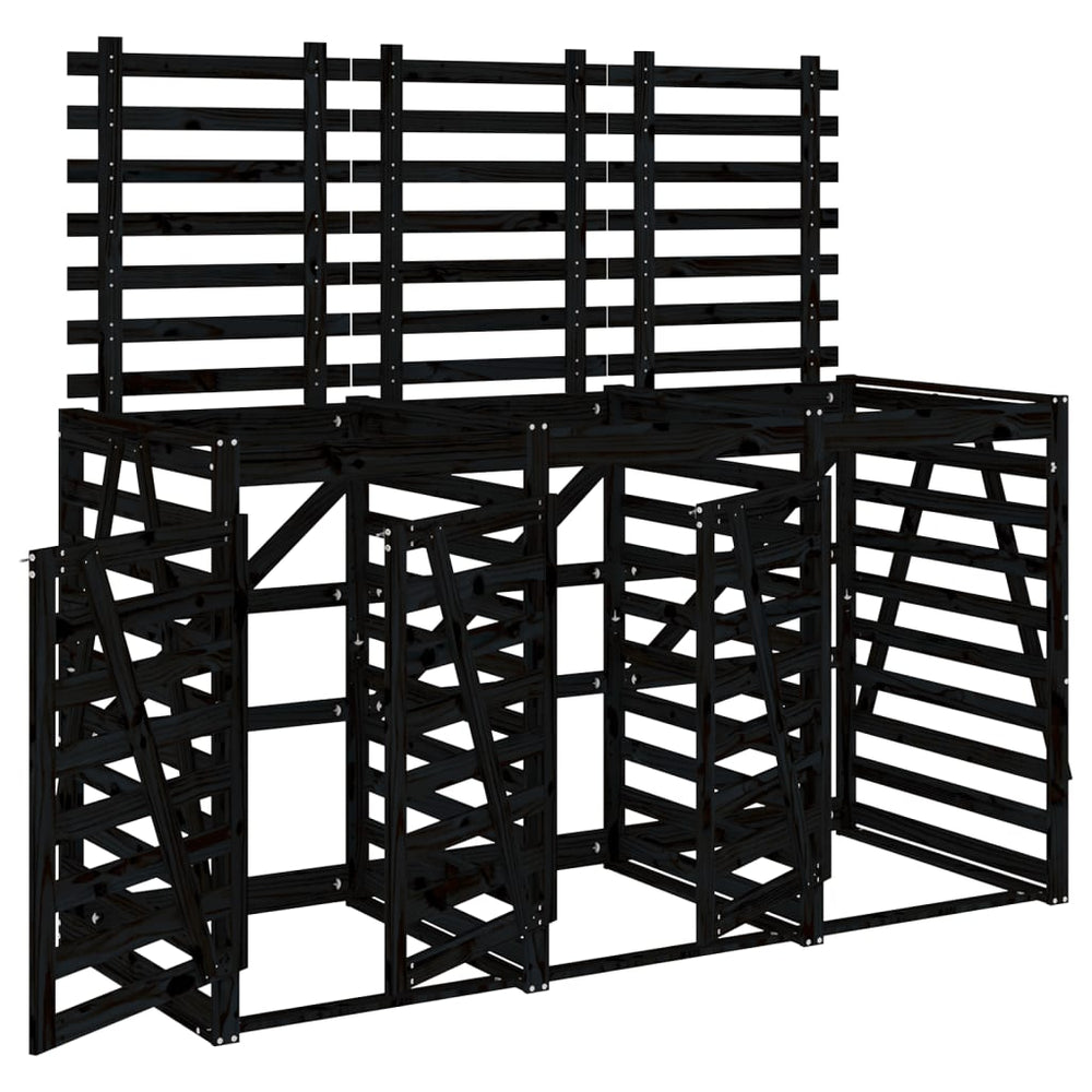 vidaXL Triple Bin Storage Shed Black Solid Pine Wood