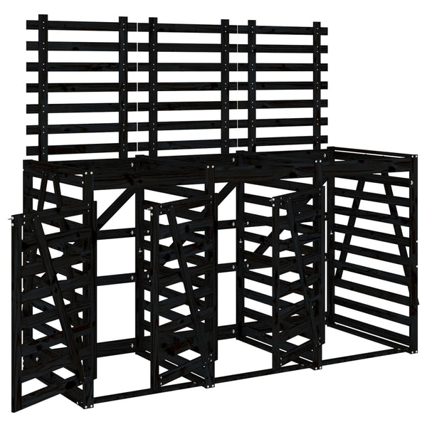 vidaXL Triple Bin Storage Shed Black Solid Pine Wood