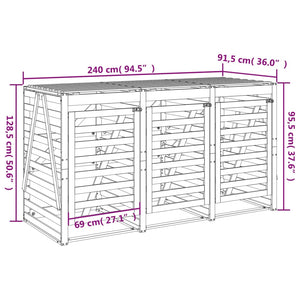 vidaXL Triple Bin Storage Shed Black Solid Pine Wood