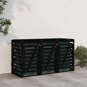 vidaXL Triple Bin Storage Shed Black Solid Pine Wood