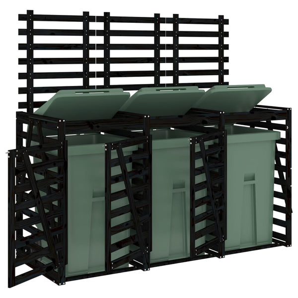 vidaXL Triple Bin Storage Shed Black Solid Pine Wood