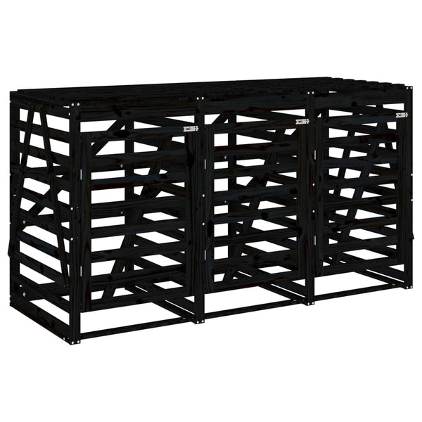 vidaXL Triple Bin Storage Shed Black Solid Pine Wood