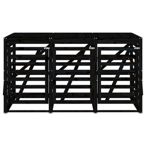 vidaXL Triple Bin Storage Shed Black Solid Pine Wood