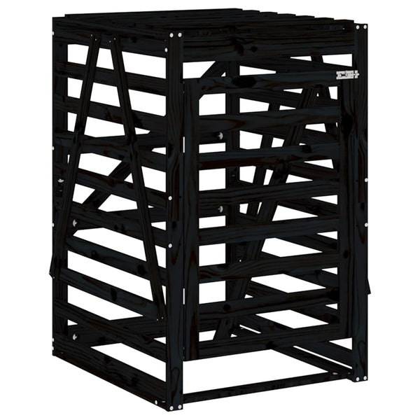 vidaXL Triple Bin Storage Shed Black Solid Pine Wood