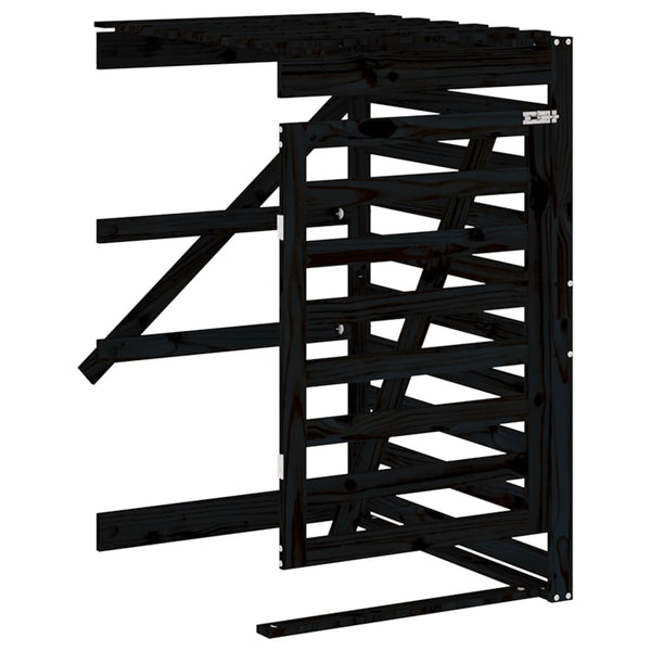 vidaXL Triple Bin Storage Shed Black Solid Pine Wood