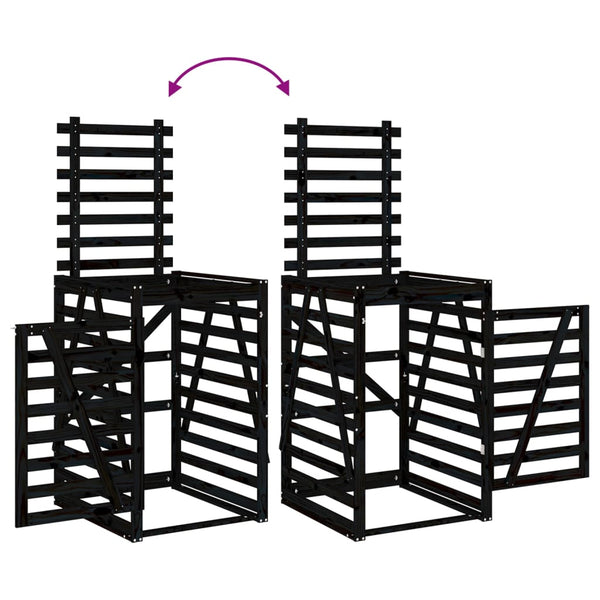 vidaXL Triple Bin Storage Shed Black Solid Pine Wood