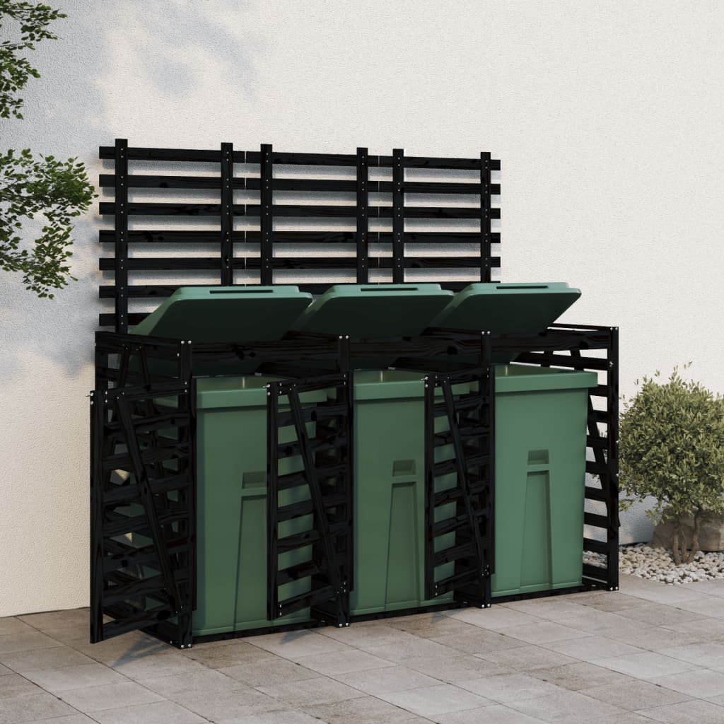 vidaXL Triple Bin Storage Shed Black Solid Pine Wood