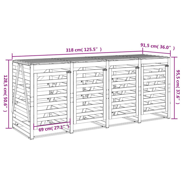 vidaXL Wheelie Bin Storage for 4 Bins Solid Pine Wood