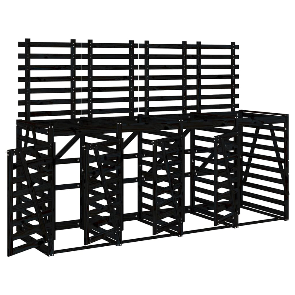 vidaXL Bin Shed for 4 Bins Black Solid Pine Wood